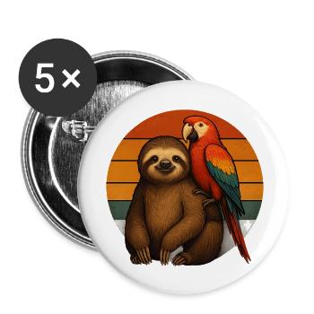 Perroquet paresseux Animaux Retro Amis - Lot de 5 petits badges (25 mm) - blanc - Devant