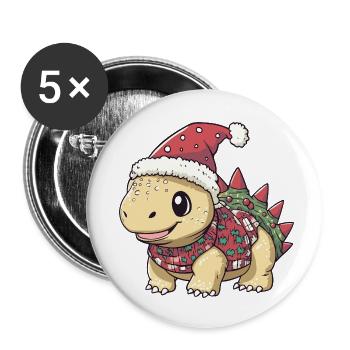 Dinosaure stégosaure à Noël - Lot de 5 petits badges (25 mm) - blanc - Devant