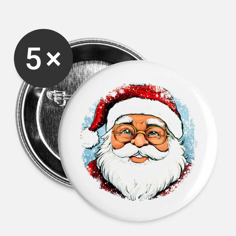 Père Noël - Lot de 5 petits badges (25 mm) - blanc