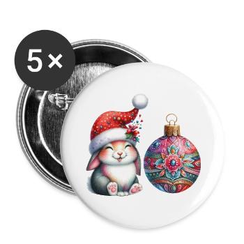 Festliches Kaninchen mit kunstvollem Schmuck - Buttons klein 25 mm (5er Pack) - Weiß - Vorne