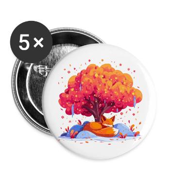 Renard sous l’arbre d’automne - Lot de 5 petits badges (25 mm) - blanc - Devant