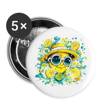 Zitrus Lächeln mit Hut und Brille - Buttons klein 25 mm (5er Pack) - Weiß - Vorne