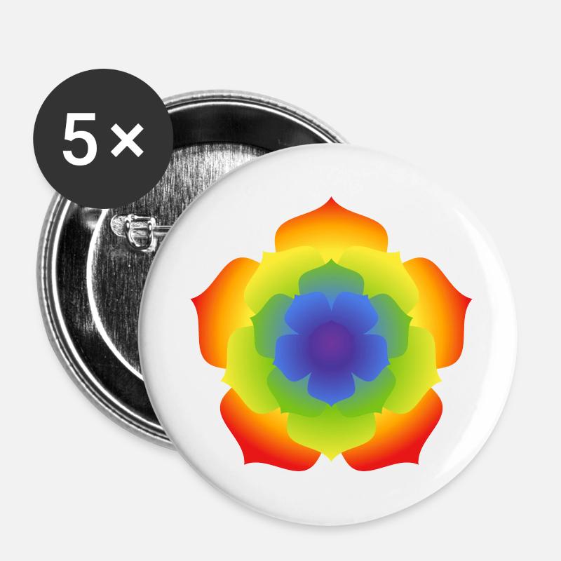 Rainbow Lotus Mandala Bloom - Buttons small 1''/25 mm (5-pack) - white