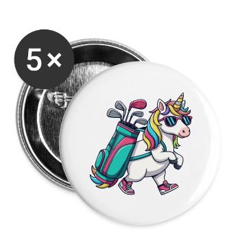 Lustiger Einhorn-Golfer Cartoon Cooles Golftier - Buttons klein 25 mm (5er Pack) - Weiß - Vorne