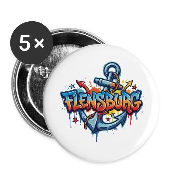 Flensburg Graffiti mit Anker - Buttons klein 25 mm (5er Pack) - Weiß - Vorne
