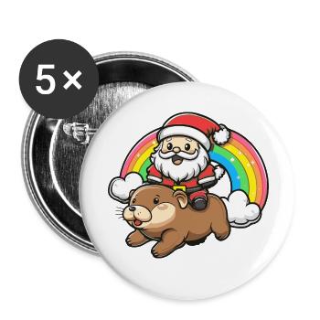 Noël du Père Noël castor - Lot de 5 petits badges (25 mm) - blanc - Devant