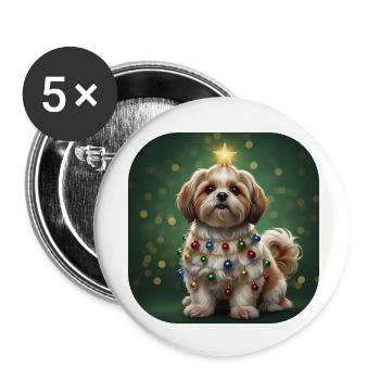Welpe in Weihnachtsgirlande - Buttons klein 25 mm (5er Pack) - Weiß - Vorne
