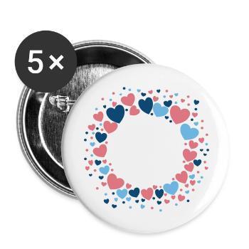 Herz Kranz Blau Rosa Blumenkranz - Buttons klein 25 mm (5er Pack) - Weiß - Vorne