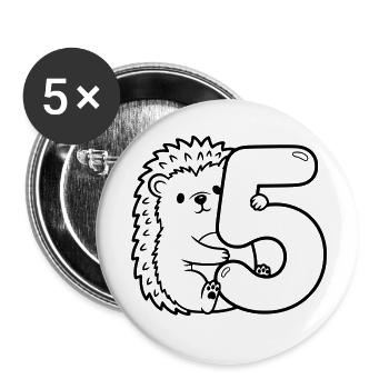 Igel mit Zahl 5 Cartoon Illustration - Buttons klein 25 mm (5er Pack) - Weiß - Vorne