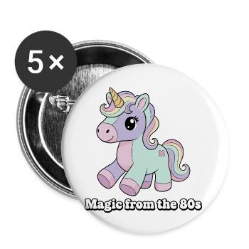 Unicorn Retro 80er Flair - Buttons klein 25 mm (5er Pack) - Weiß - Vorne
