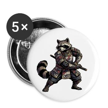 Waschbär Samurai mit Katana - Buttons klein 25 mm (5er Pack) - Weiß - Vorne