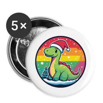 Dino avec un Arc-en-ciel au Chapeau de Noël - Lot de 5 petits badges (25 mm) - blanc - Devant