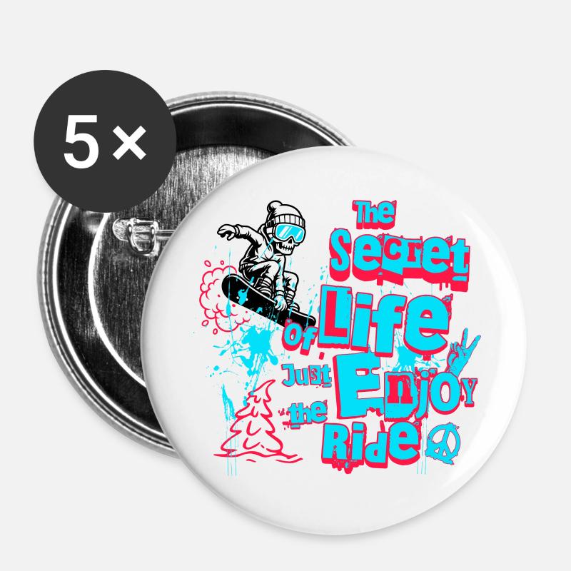 Snowboard & Ski Design - Enjoy the ride! - Buttons small 1''/25 mm (5-pack) - white