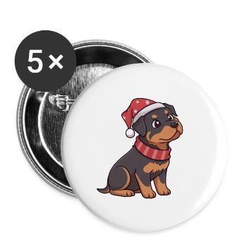 Chiot de Noël au chapeau Santa - Lot de 5 petits badges (25 mm) - blanc - Devant