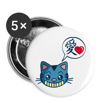 Chat manga kawaii - Lot de 5 petits badges (25 mm) - blanc - Devant