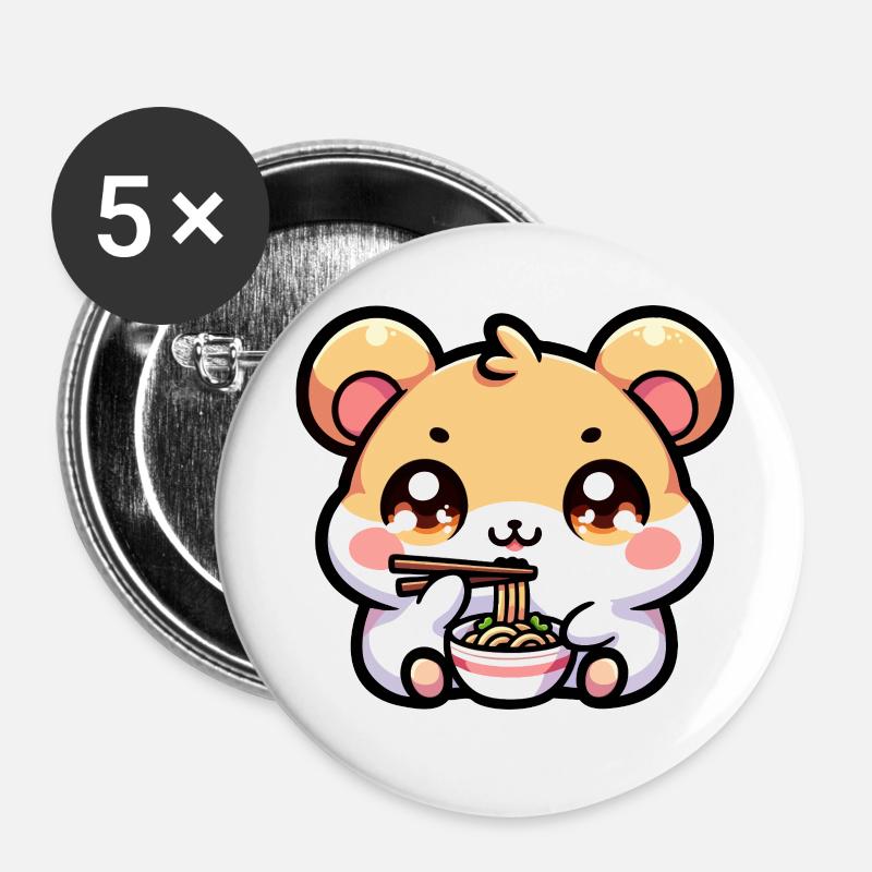 Kawaii hamster eats ramen - Buttons small 1''/25 mm (5-pack) - white