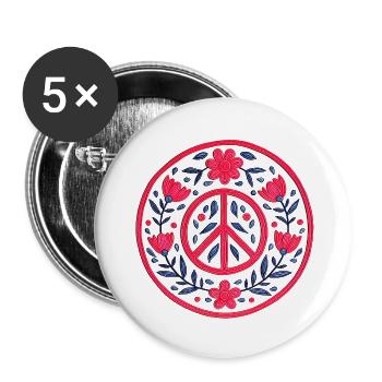 Florales Peace Mandala in Rot und Blau - Buttons klein 25 mm (5er Pack) - Weiß - Vorne