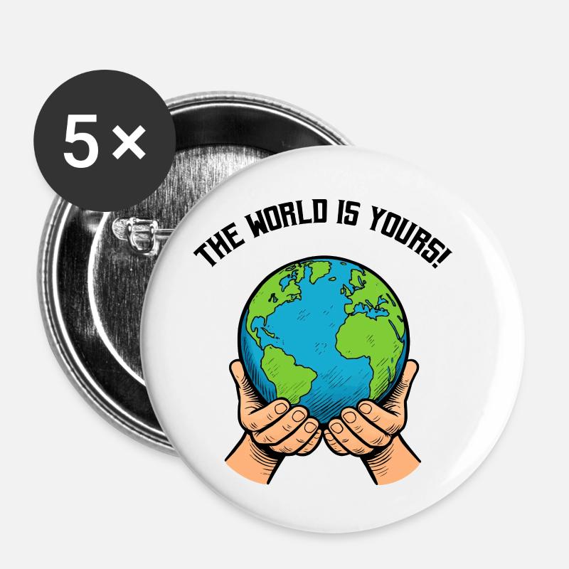 Hände halten Erde – Globale Verantwortung - Buttons klein 25 mm (5er Pack) - Weiß