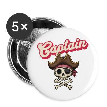 Captain Skull Piratensymbol - Buttons klein 25 mm (5er Pack) - Weiß - Vorne
