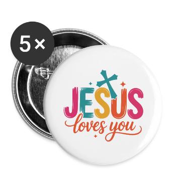 Jesus Loves You - Buttons klein 25 mm (5er Pack) - Weiß - Vorne
