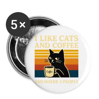 Retro Humor Ich mag Katzen & Kaffee Stubentiger - Buttons klein 25 mm (5er Pack) - Weiß - Vorne