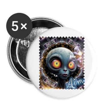 Alienaugen im Nebelkreis - Buttons klein 25 mm (5er Pack) - Weiß - Vorne
