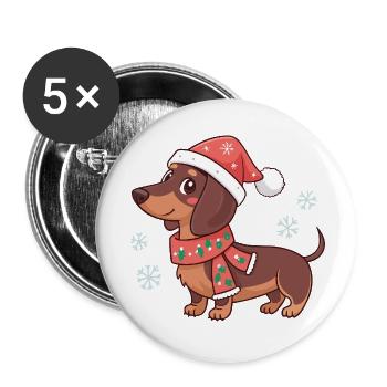 Dackel, warmes Weihnachten - Buttons klein 25 mm (5er Pack) - Weiß - Vorne