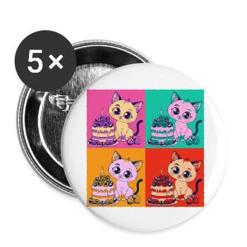 Gâteau pour chat dent sucrée Gâteau Snacking Pâtisserie Sucré - Lot de 5 petits badges (25 mm) - blanc - Devant