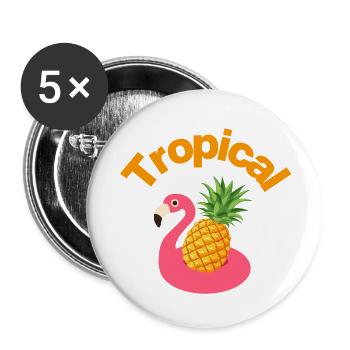 Tropical Vibes. Flamingo & Pineapple. Vacation, Time Out - Buttons small 1''/25 mm (5-pack) - white - Front