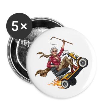 Mamie sur un coureur aux flammes - Lot de 5 petits badges (25 mm) - blanc - Devant