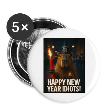 Capybara, bonne année, idiots - Lot de 5 petits badges (25 mm) - blanc - Devant