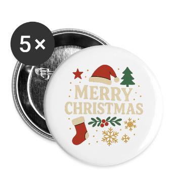 Joyeux Noël Lettres rétro - Lot de 5 petits badges (25 mm) - blanc - Devant