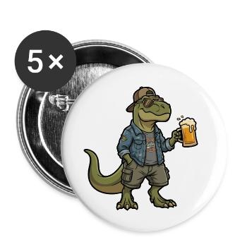 Dino Biertrinker im Denim - Buttons klein 25 mm (5er Pack) - Weiß - Vorne