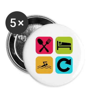 Essen, schlafen, schwimmen, wiederholen, lustiges Zitat, Schwimmbad - Buttons klein 25 mm (5er Pack) - Weiß - Vorne