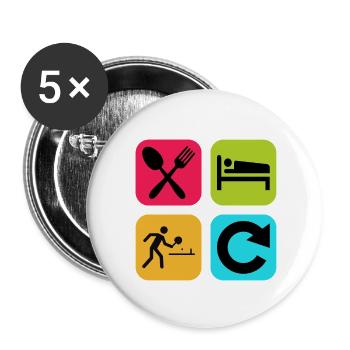 Mange, dors, Ping Pong, Répétez, Tennis de table drôle, - Lot de 5 petits badges (25 mm) - blanc - Devant