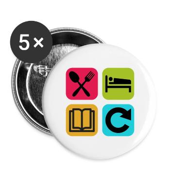 Mange, Dors, Lis, Répète le Livre de Citations Drôles - Lot de 5 petits badges (25 mm) - blanc - Devant