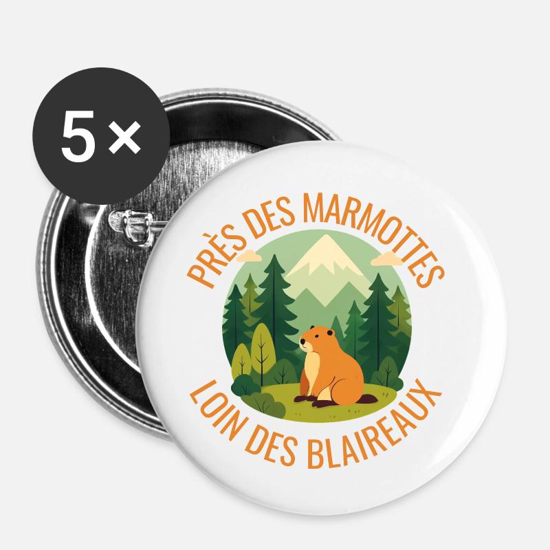 Alpine Marmot in the Forest - Buttons small 1''/25 mm (5-pack) - white