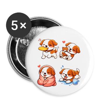 Niedliche und zarte Cartoon-Welpen - Buttons klein 25 mm (5er Pack) - Weiß - Vorne