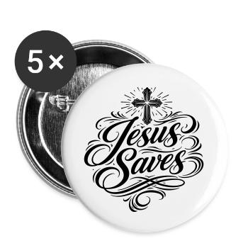 Jésus sauve le dicton-chrétien - Lot de 5 petits badges (25 mm) - blanc - Devant