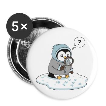 Détective Pingouin mignon Observation de la faune - Lot de 5 petits badges (25 mm) - blanc - Devant