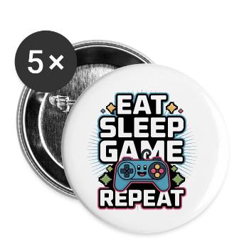 Essen, Schlaf Spiel Wiederholen - Buttons klein 25 mm (5er Pack) - Weiß - Vorne