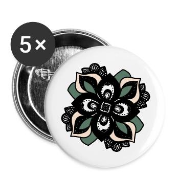 Blütenmandala Grün-Peach - Buttons klein 25 mm (5er Pack) - Weiß - Vorne