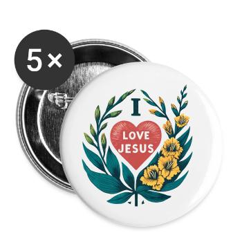 Liebe Jesus Herz Blumenkranz - Buttons klein 25 mm (5er Pack) - Weiß - Vorne