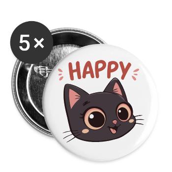 Happy Black Cat Cartoon - Buttons small 1''/25 mm (5-pack) - white - Front