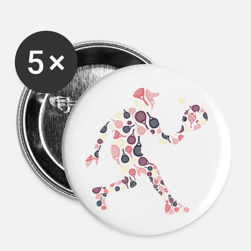 Retro Padel Player with Rackets Pattern - Buttons small 1''/25 mm (5-pack) - white