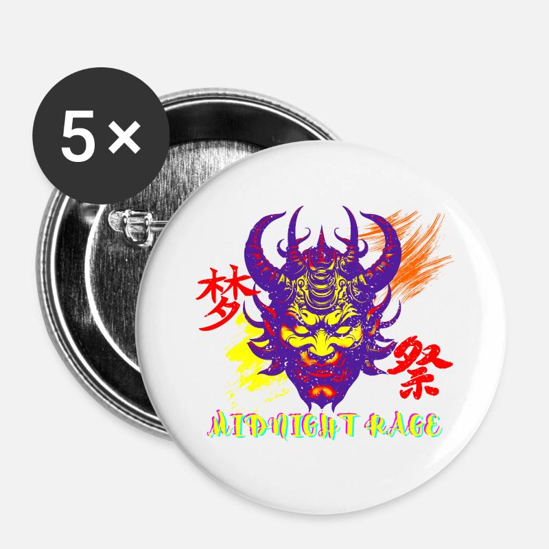Midnight Rage Glitch Oni Face Urban Style - Buttons small 1''/25 mm (5-pack) - white