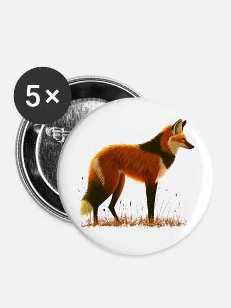 Mähnenwolf - Buttons klein 25 mm (5er Pack) - Weiß