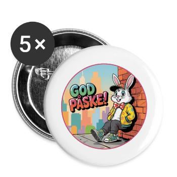 Easter Bunny in the city corner - Happy Easter with the Easter Bunny - Buttons small 1''/25 mm (5-pack) - white - Front