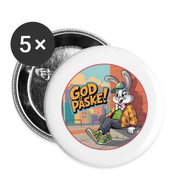 Frohe Ostern mit dem lustigen Osterhasen! - Buttons klein 25 mm (5er Pack) - Weiß - Vorne