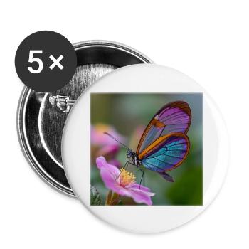 Papillon iridescent sur fleur délicate - Lot de 5 petits badges (25 mm) - blanc - Devant
